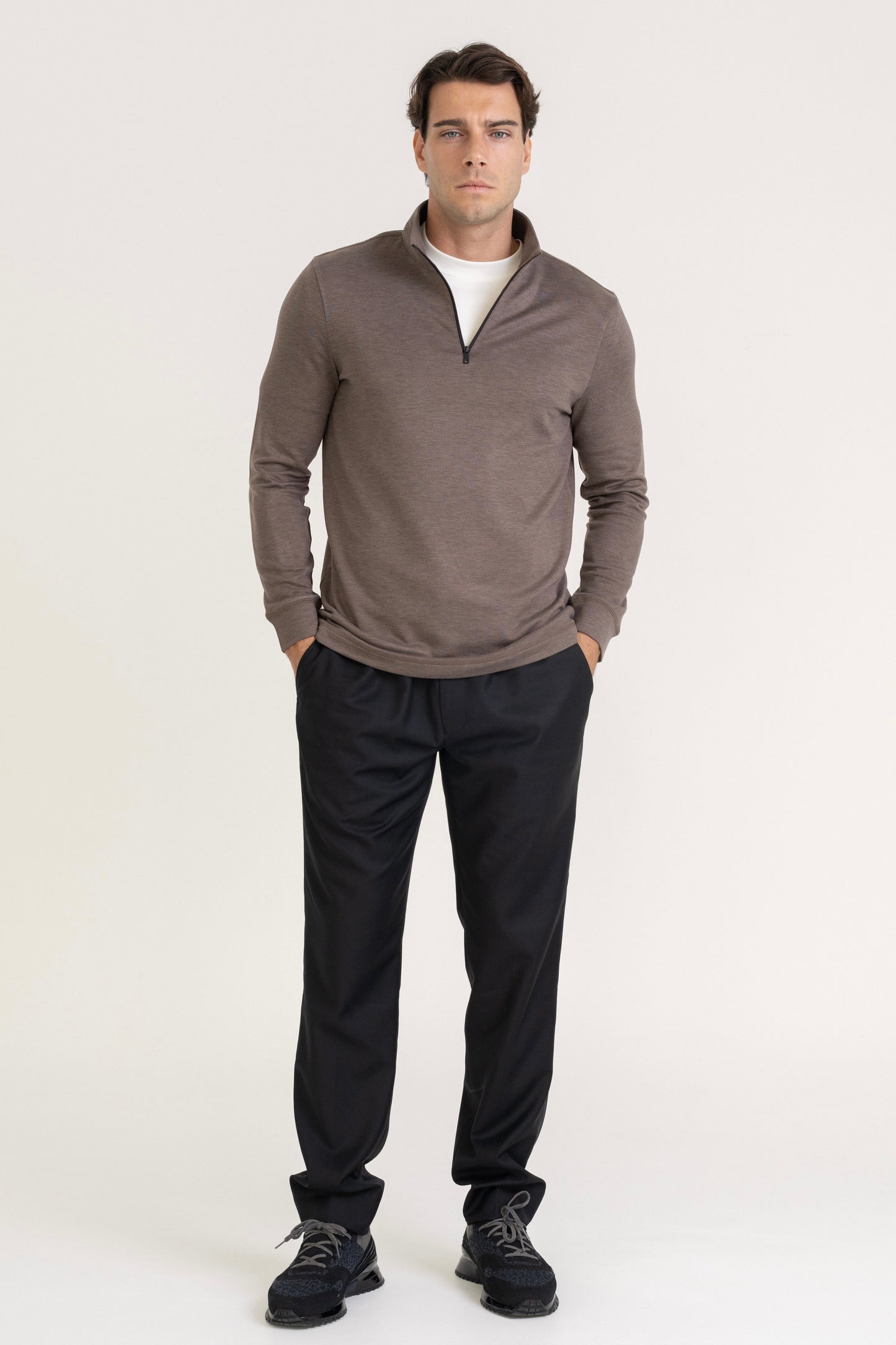 QUARTER ZIP PULLOVER - TAUPE
