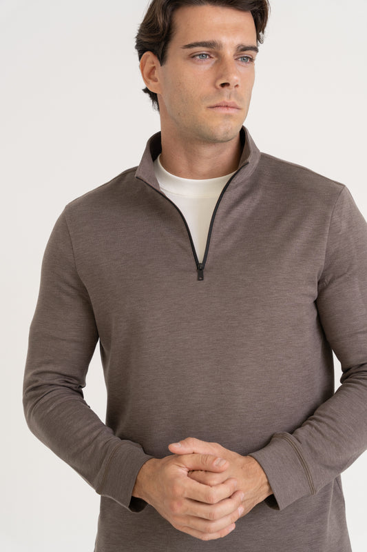 QUARTER ZIP PULLOVER - TAUPE