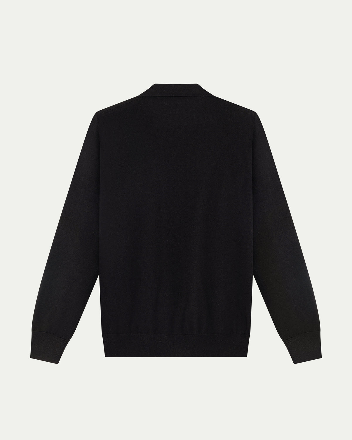 MERINO WOOL LONG SLEEVE POLO - BLACK