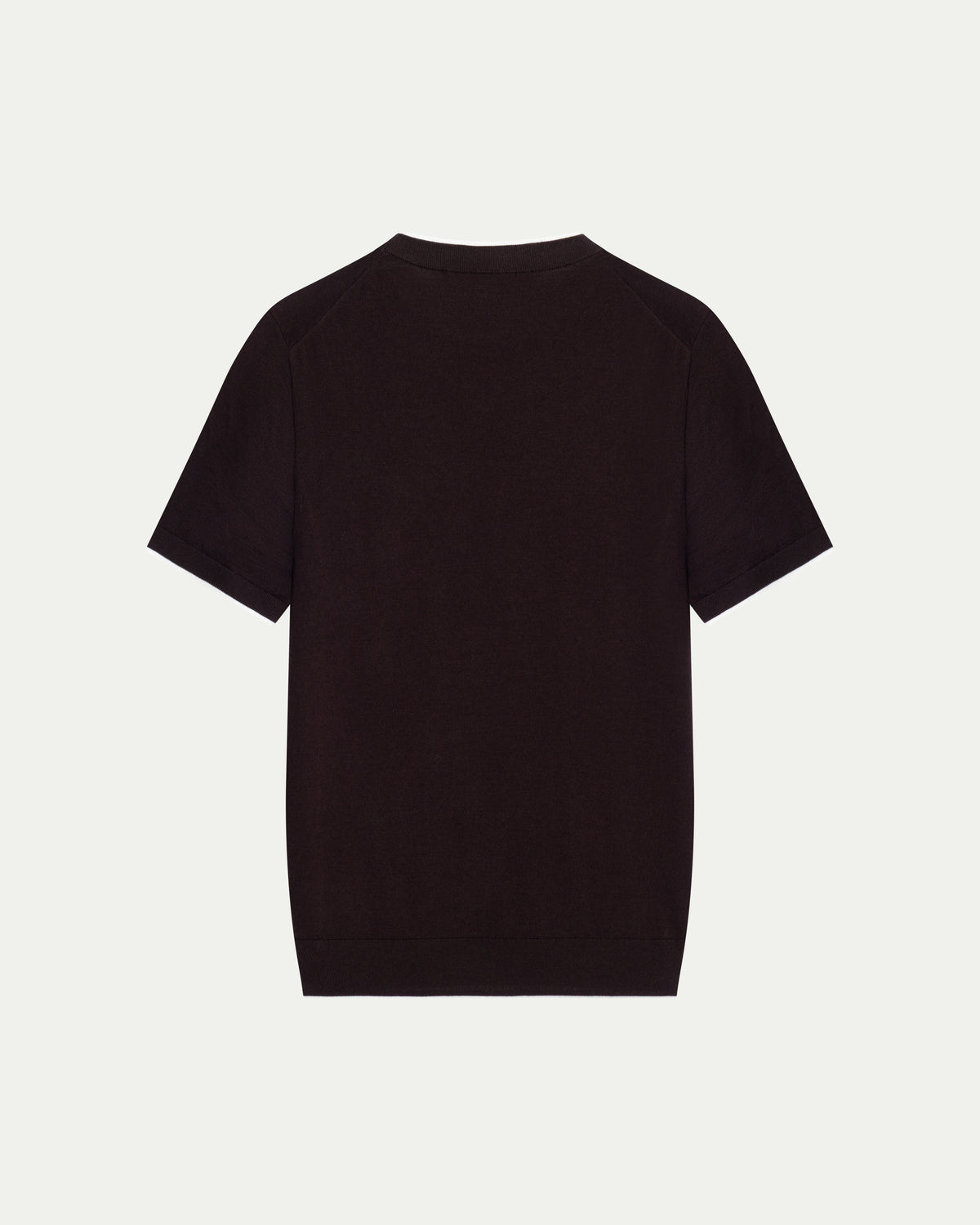 CONTRAST COLLAR KNIT T-SHIRT - BROWN