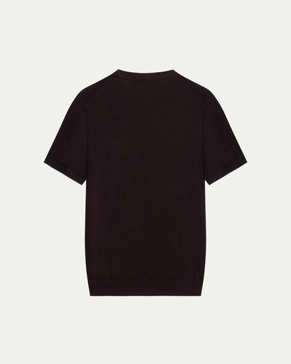 CONTRAST COLLAR KNIT T-SHIRT - BROWN