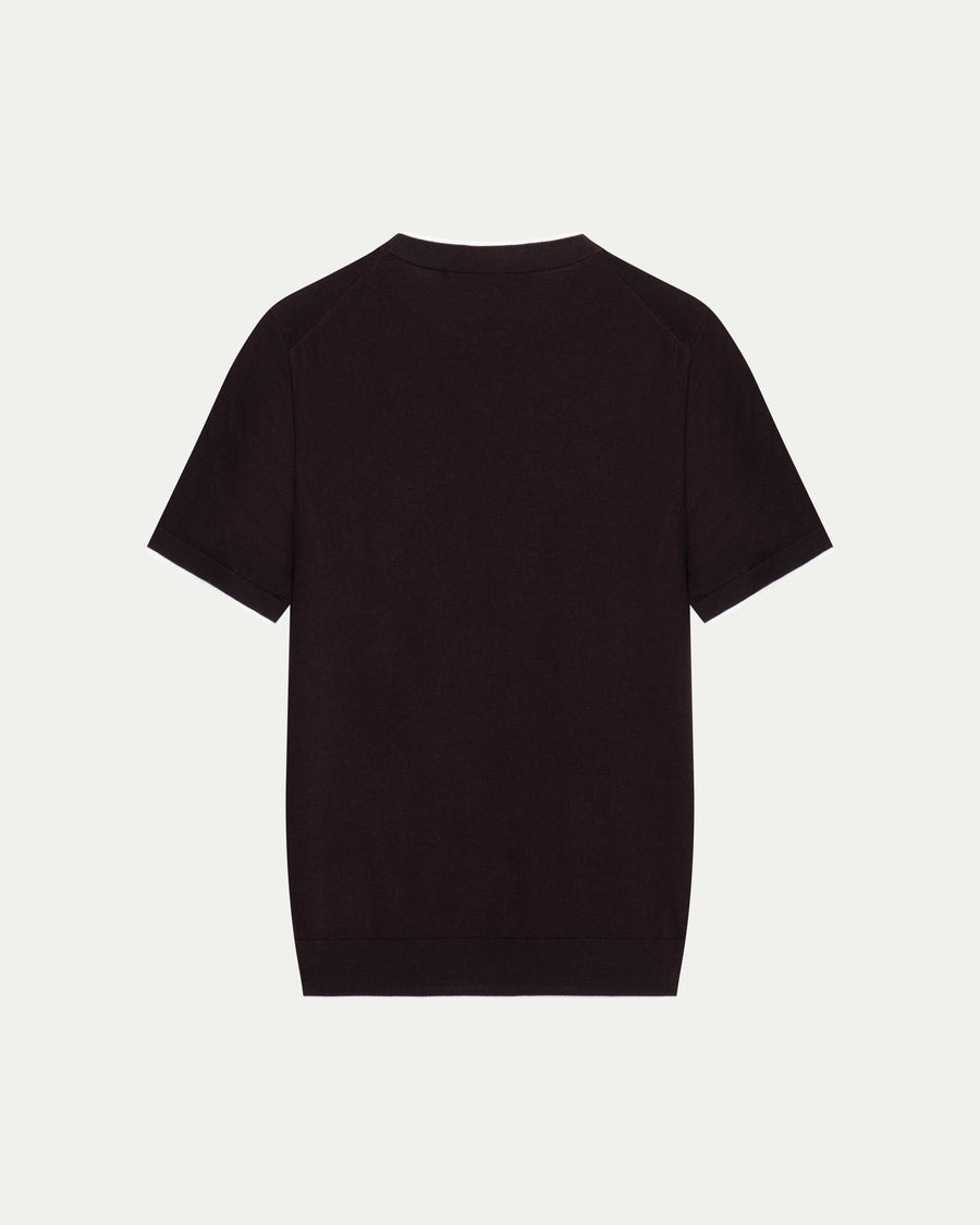 CONTRAST COLLAR KNIT T-SHIRT - BROWN