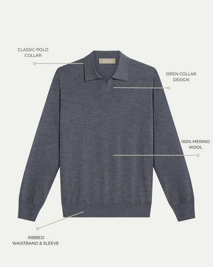 SOMBRA LONG SLEEVE POLO - GREY