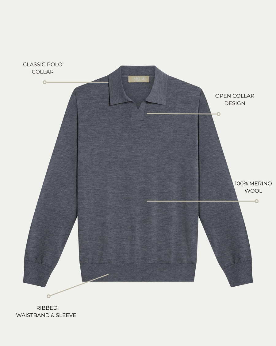 SOMBRA LONG SLEEVE POLO - GREY