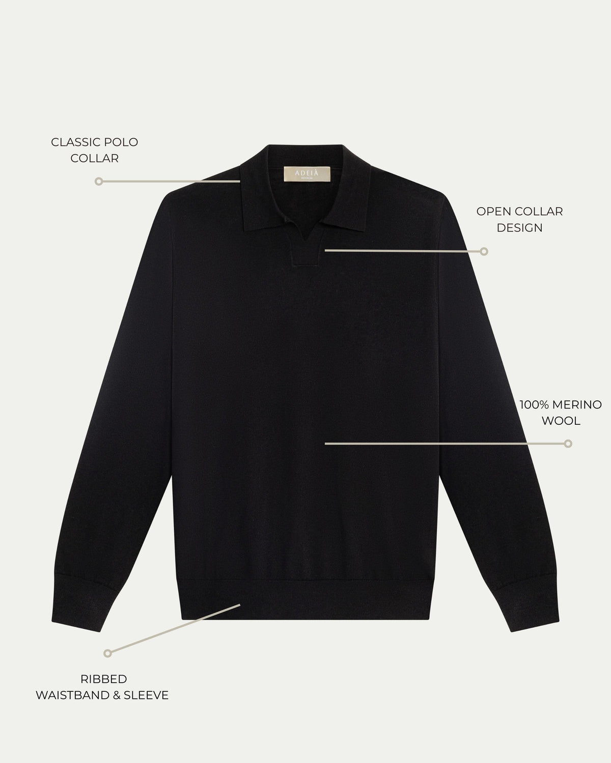 SOMBRA LONG SLEEVE POLO - BLACK