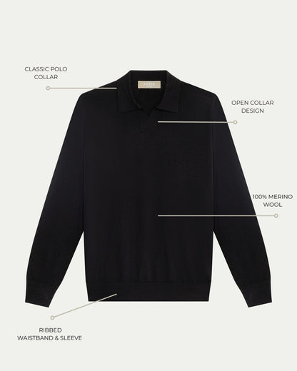 SOMBRA LONG SLEEVE POLO - BLACK