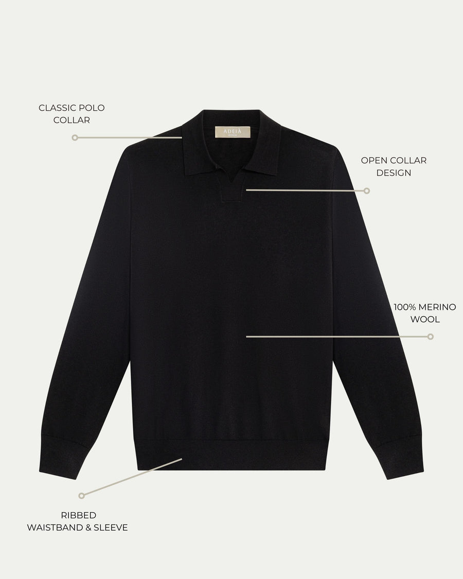SOMBRA LONG SLEEVE POLO - BLACK