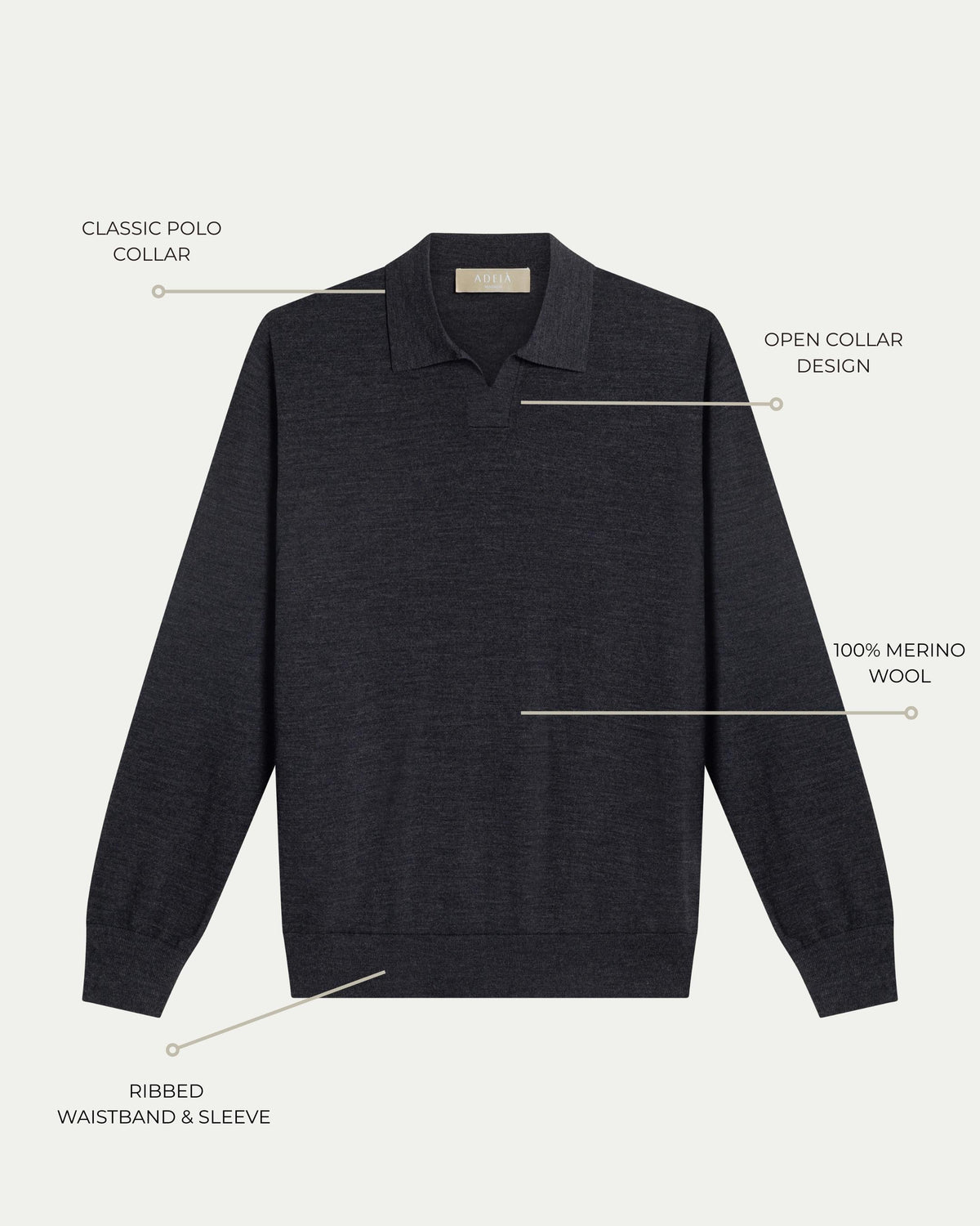 SOMBRA LONG SLEEVE POLO - CHARCOAL
