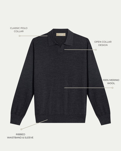 SOMBRA LONG SLEEVE POLO - CHARCOAL
