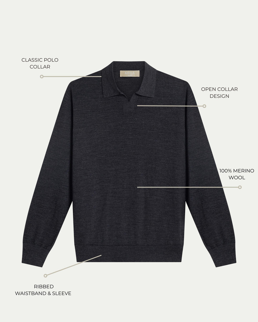 SOMBRA LONG SLEEVE POLO - CHARCOAL