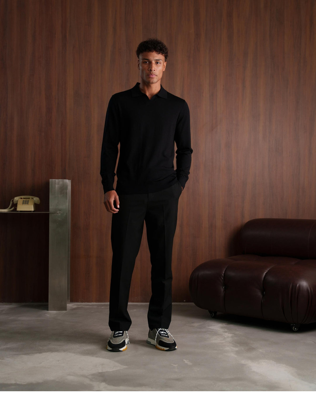 SOMBRA LONG SLEEVE POLO - BLACK