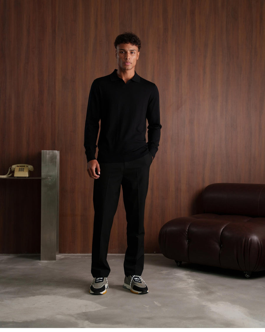 SOMBRA LONG SLEEVE POLO - BLACK