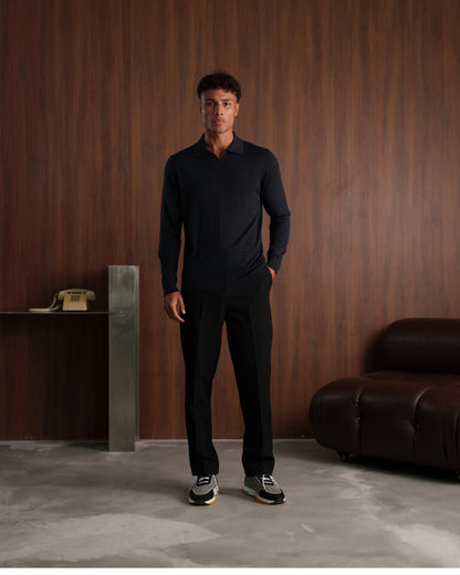 SOMBRA LONG SLEEVE POLO - CHARCOAL