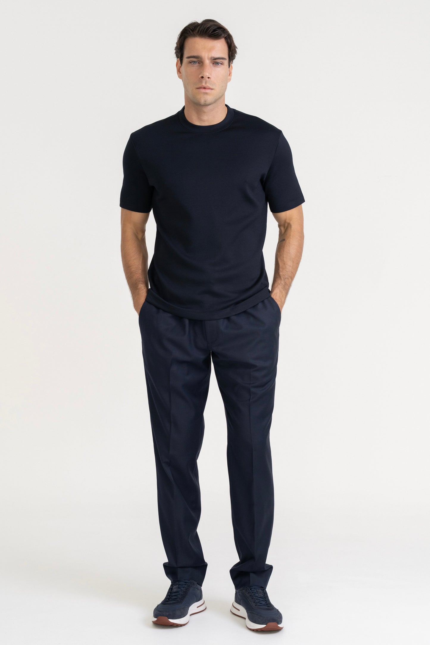 WOOL BLEND T-SHIRT - NAVY