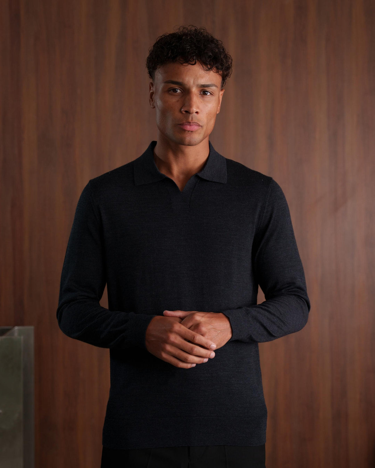 SOMBRA LONG SLEEVE POLO - CHARCOAL