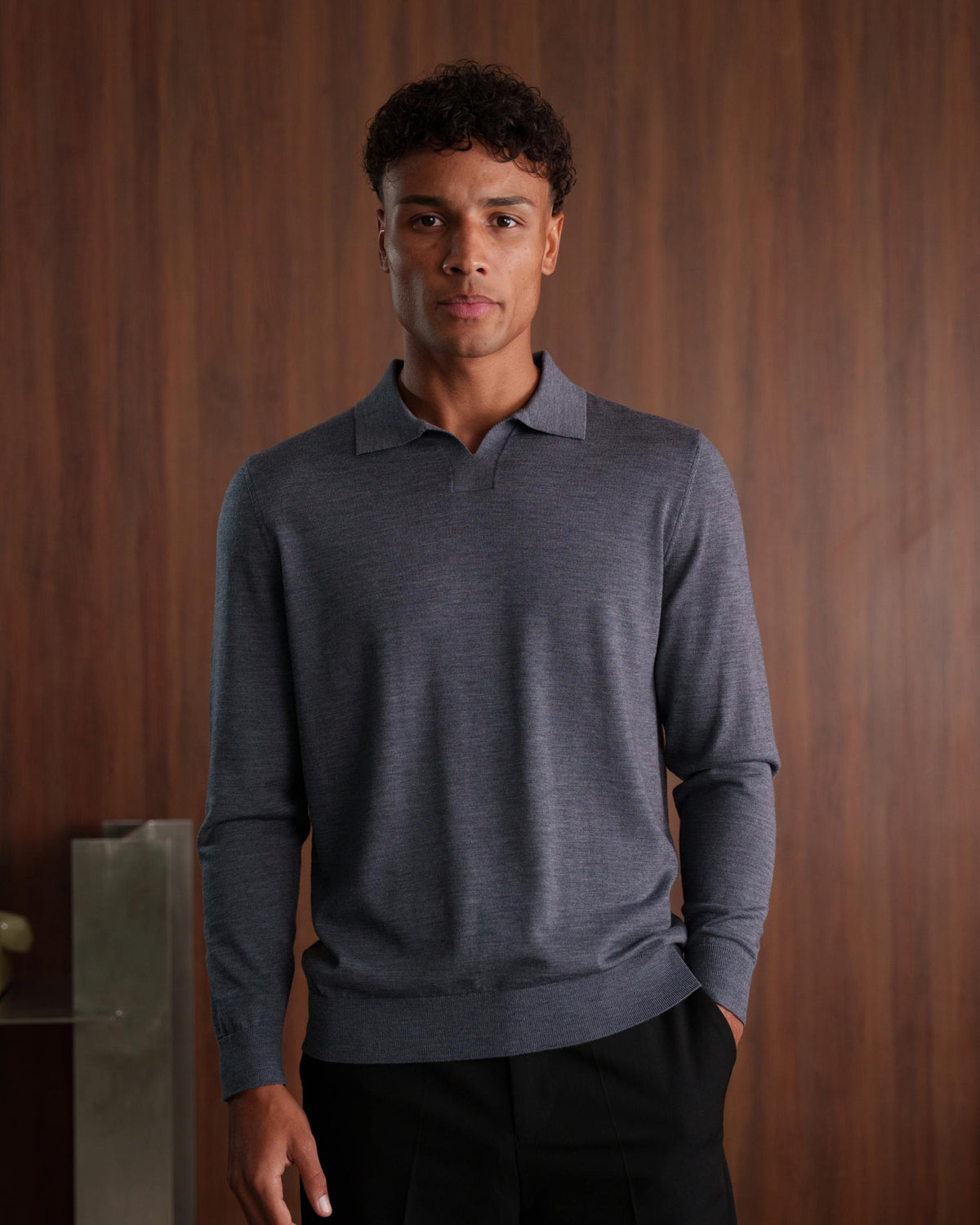 SOMBRA LONG SLEEVE POLO - GREY
