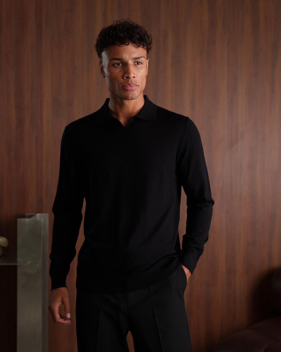 SOMBRA LONG SLEEVE POLO - BLACK