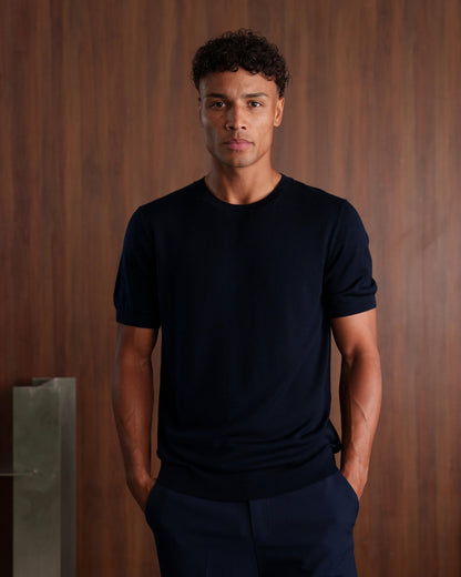 MERINO WOOL T-SHIRT - NAVY