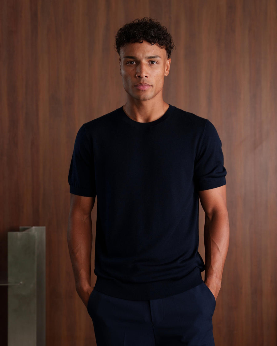MERINO WOOL T-SHIRT - NAVY