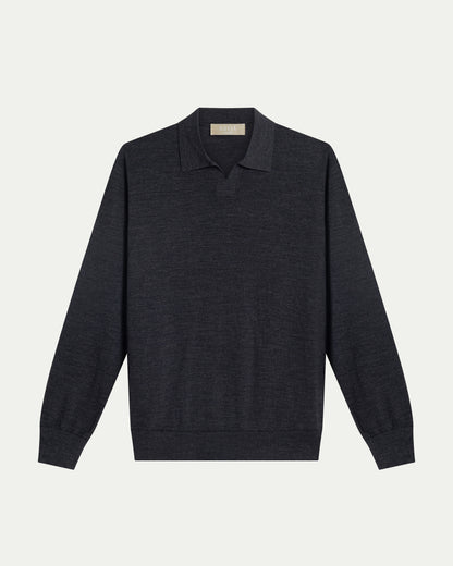 SOMBRA LONG SLEEVE POLO - CHARCOAL