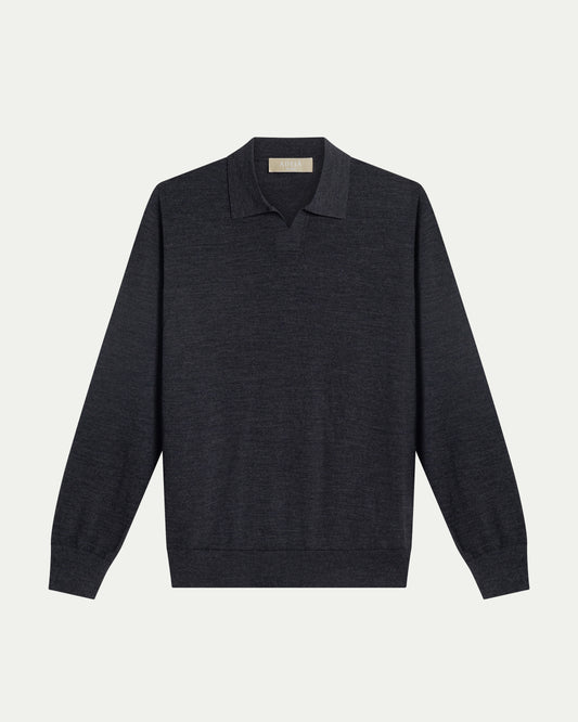 SOMBRA LONG SLEEVE POLO - CHARCOAL