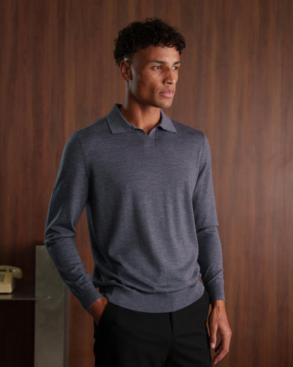 SOMBRA LONG SLEEVE POLO - GREY