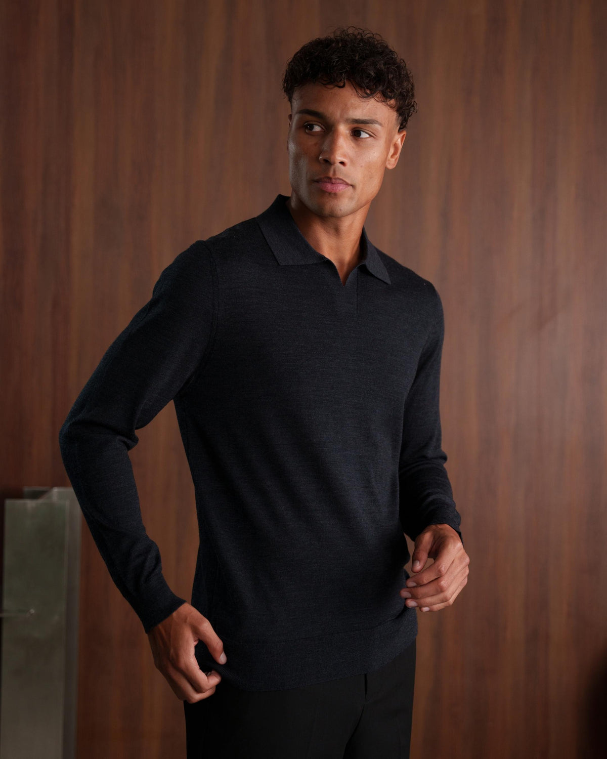 SOMBRA LONG SLEEVE POLO - CHARCOAL
