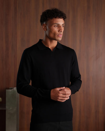 SOMBRA LONG SLEEVE POLO - BLACK