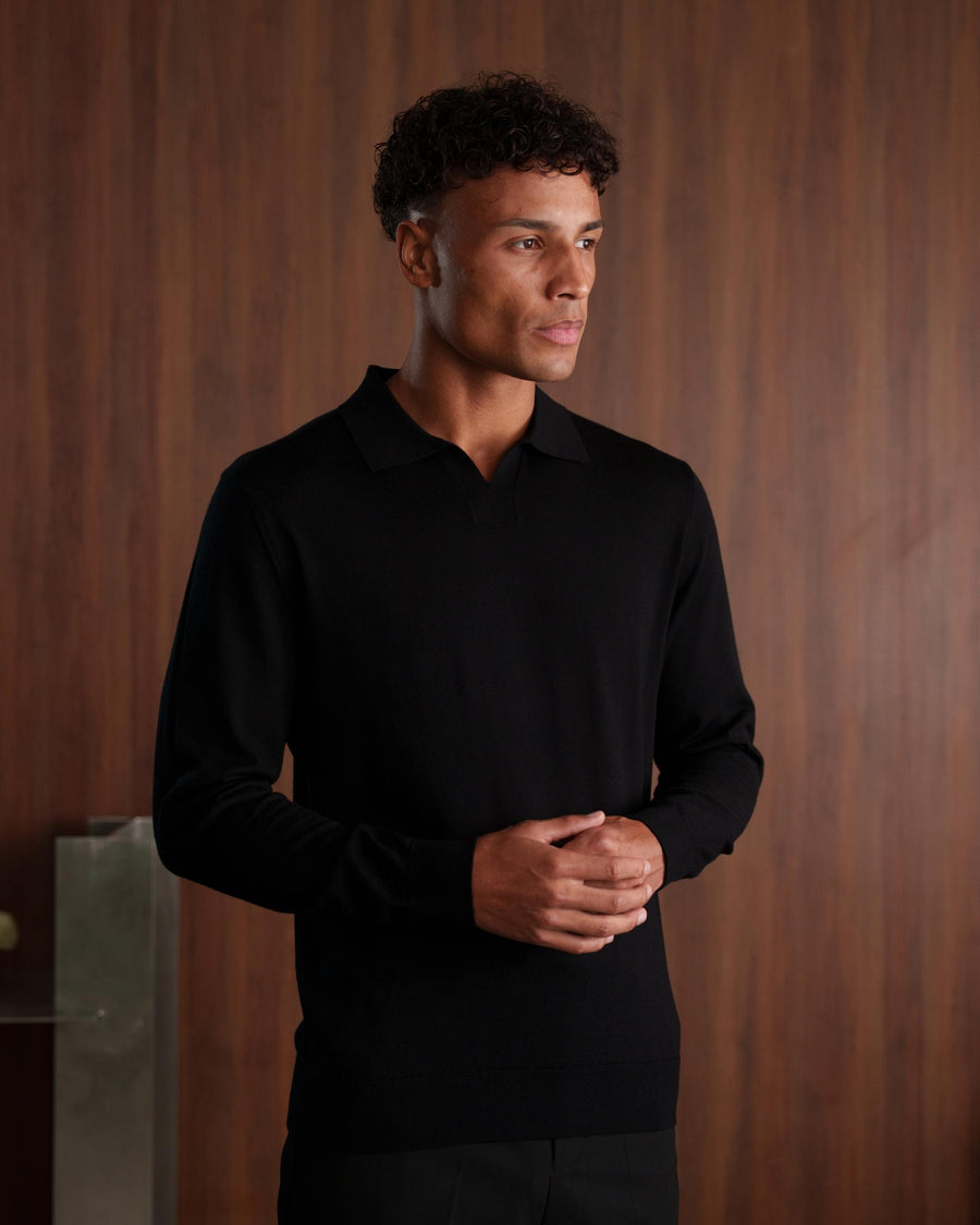 SOMBRA LONG SLEEVE POLO - BLACK