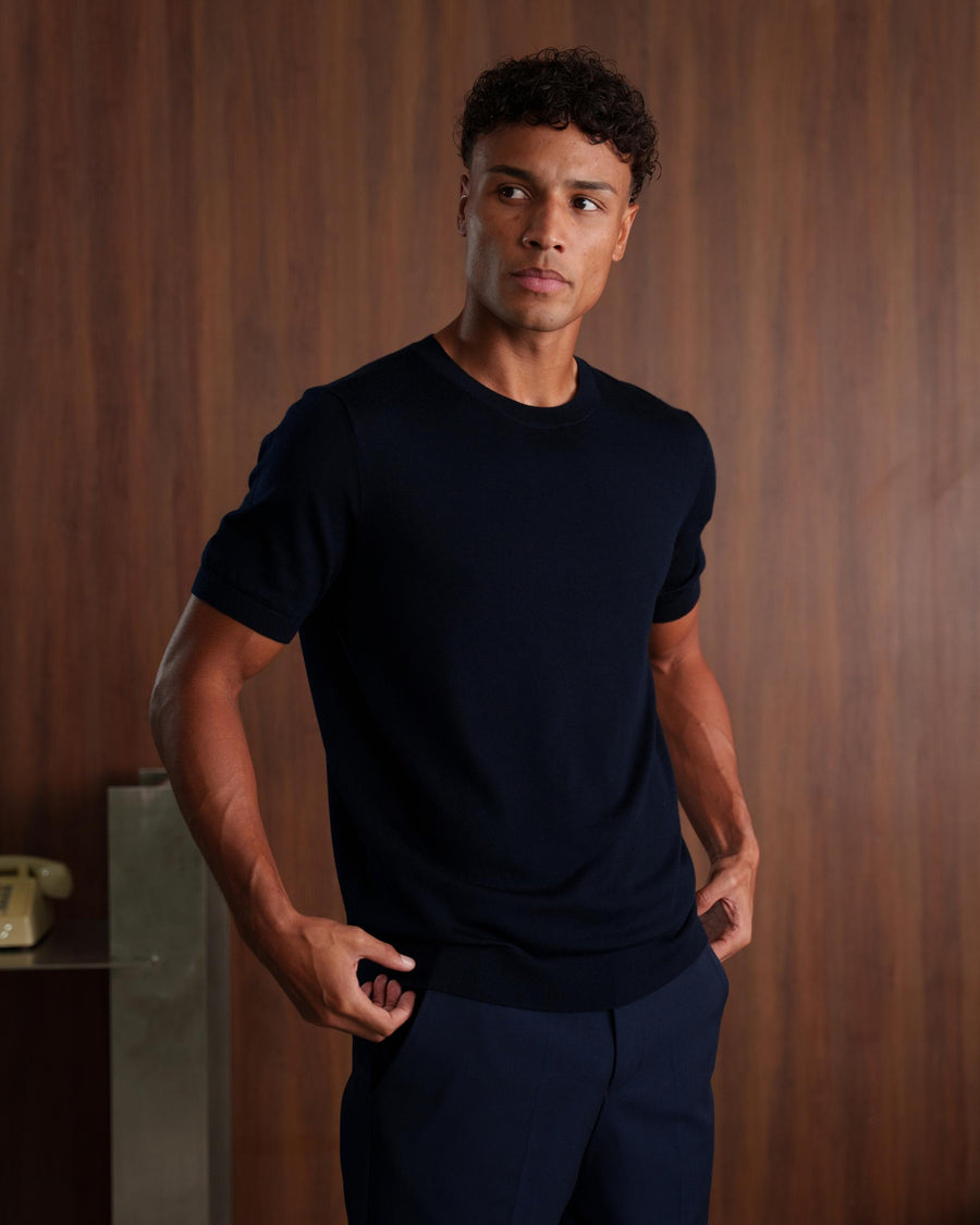 MERINO WOOL T-SHIRT - NAVY