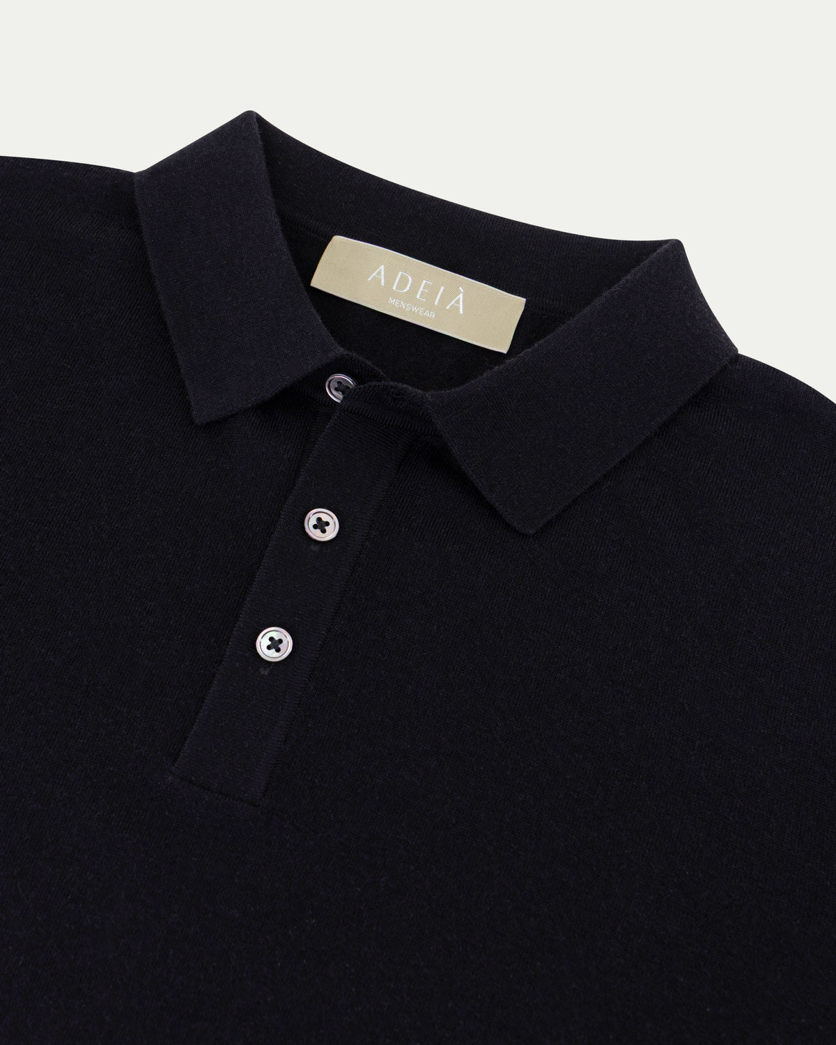 MERINO WOOL LONG SLEEVE POLO - BLACK