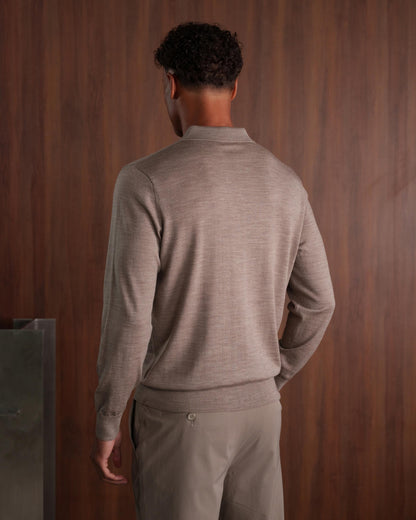 MERINO WOOL LONG SLEEVE POLO - BEIGE