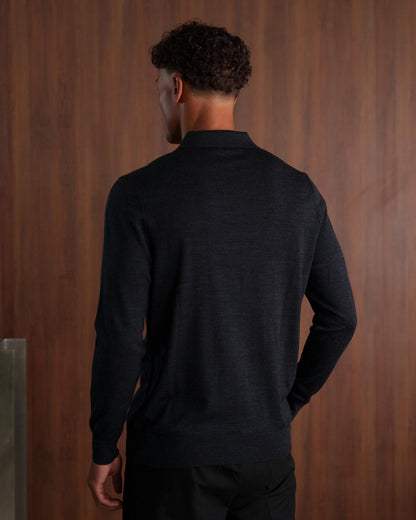 SOMBRA LONG SLEEVE POLO - CHARCOAL