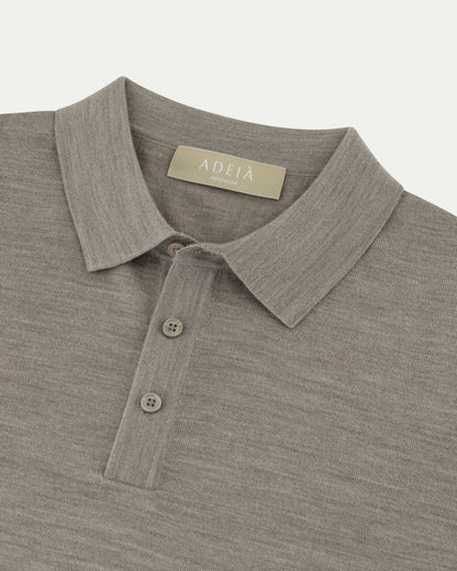 MERINO WOOL LONG SLEEVE POLO - BEIGE