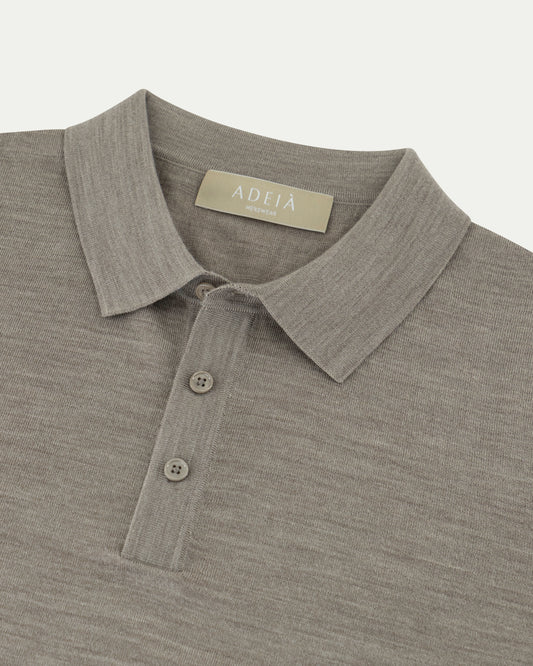 MERINO WOOL LONG SLEEVE POLO - BEIGE