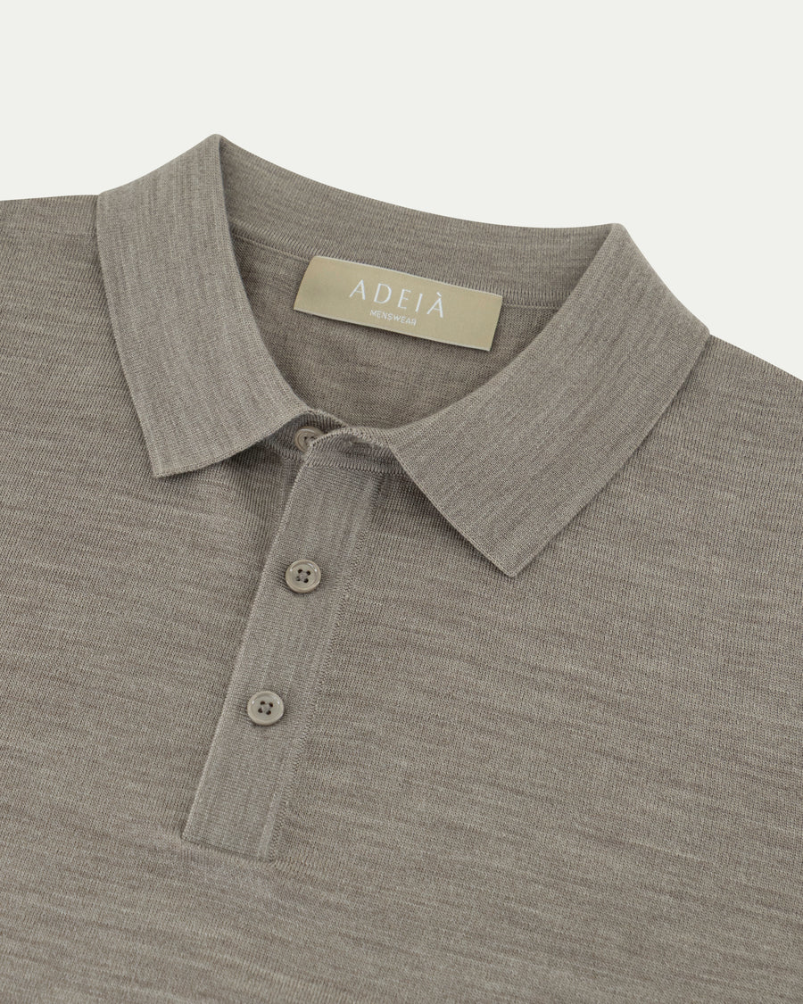 MERINO WOOL LONG SLEEVE POLO - BEIGE
