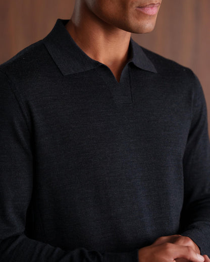 SOMBRA LONG SLEEVE POLO - CHARCOAL
