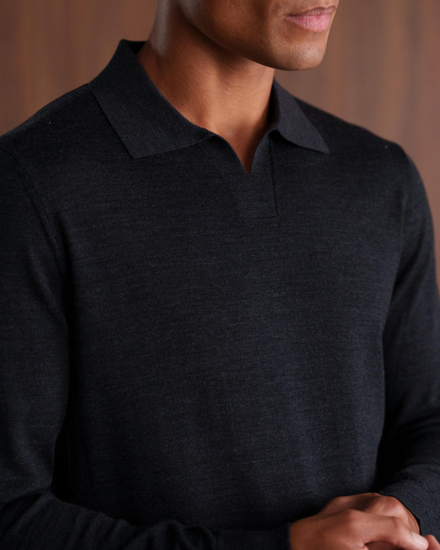 SOMBRA LONG SLEEVE POLO - CHARCOAL