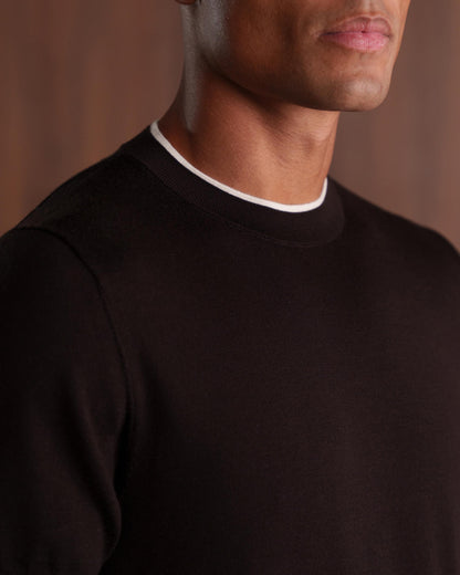 CONTRAST COLLAR KNIT T-SHIRT - BROWN