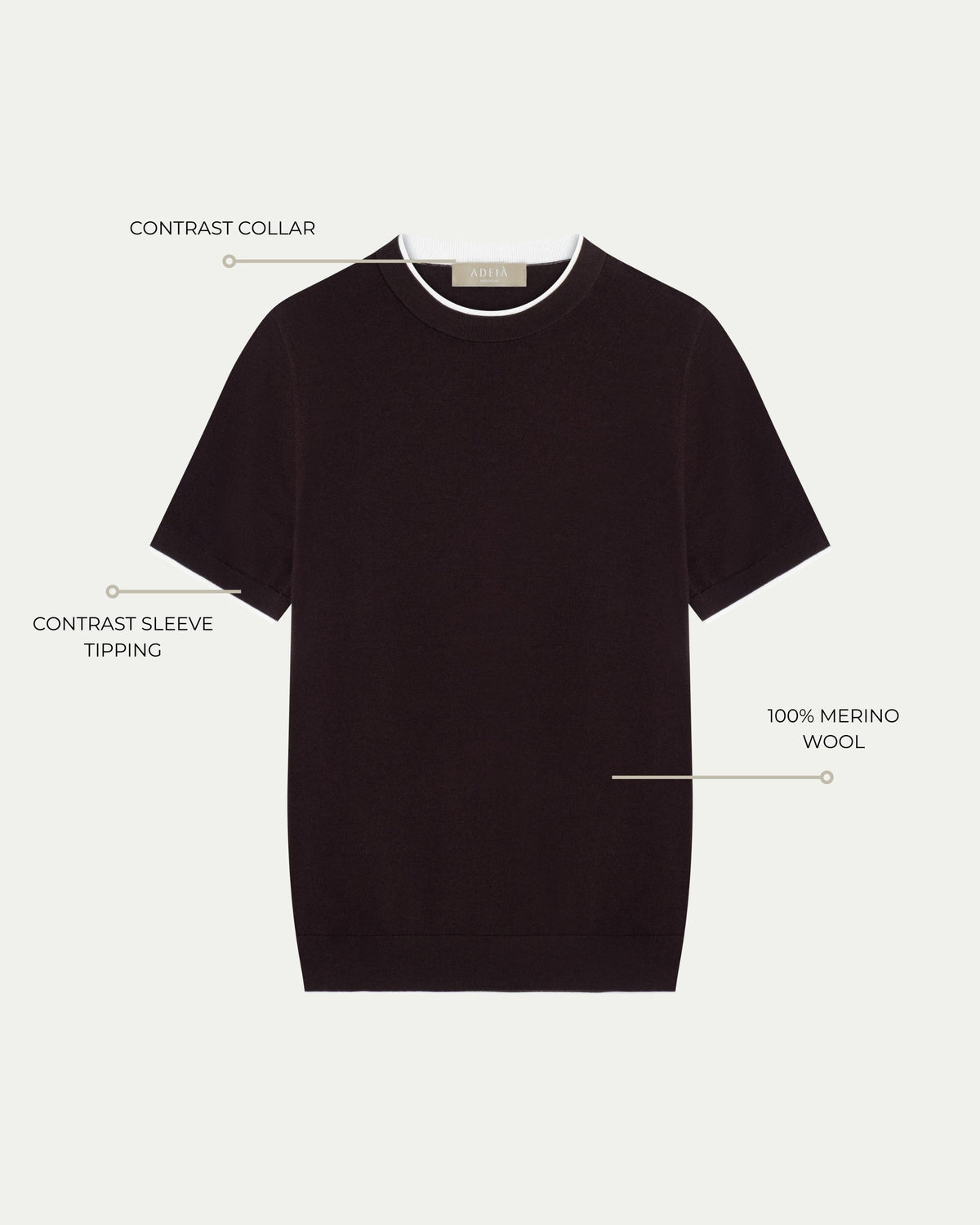 CONTRAST COLLAR KNIT T-SHIRT - BROWN
