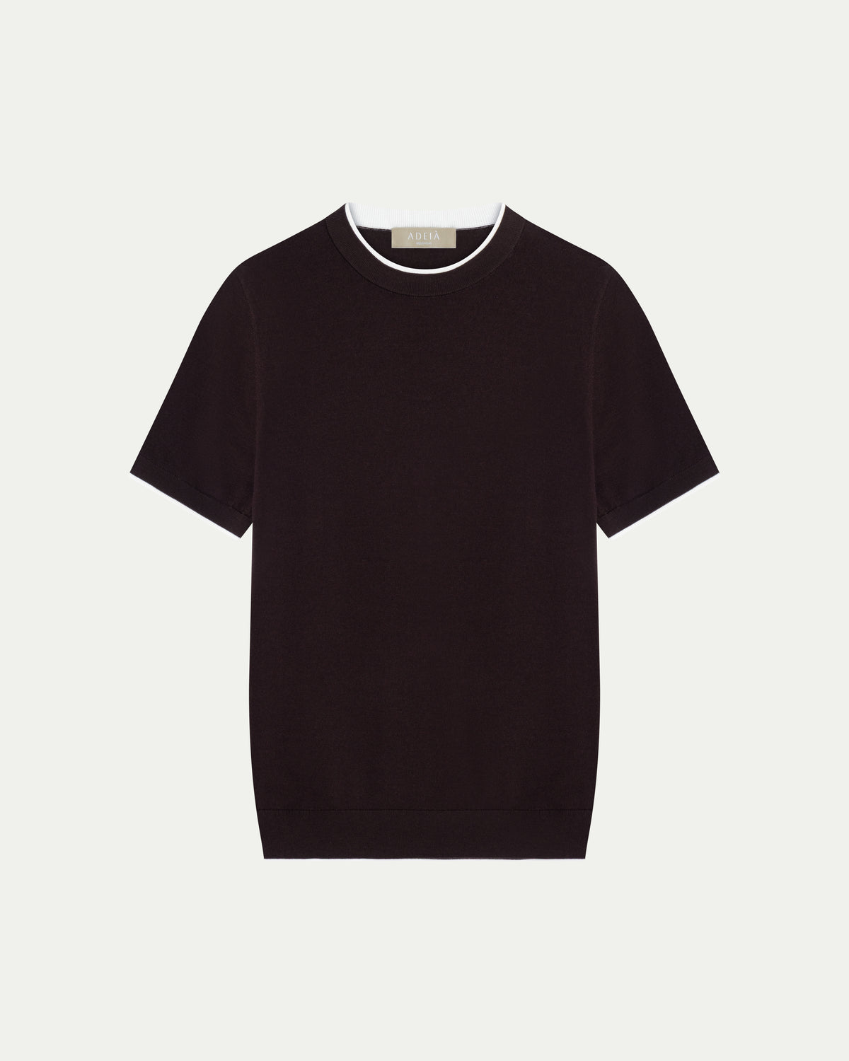 CONTRAST COLLAR KNIT T-SHIRT - BROWN