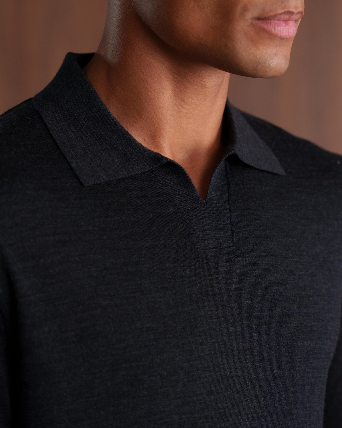 SOMBRA LONG SLEEVE POLO - CHARCOAL