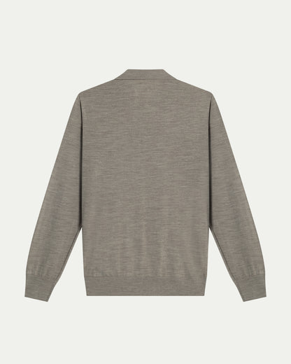 MERINO WOOL LONG SLEEVE POLO - BEIGE