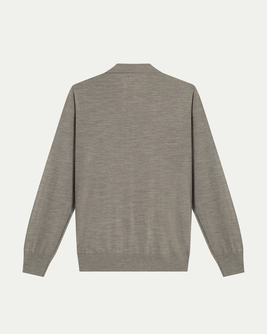 MERINO WOOL LONG SLEEVE POLO - BEIGE