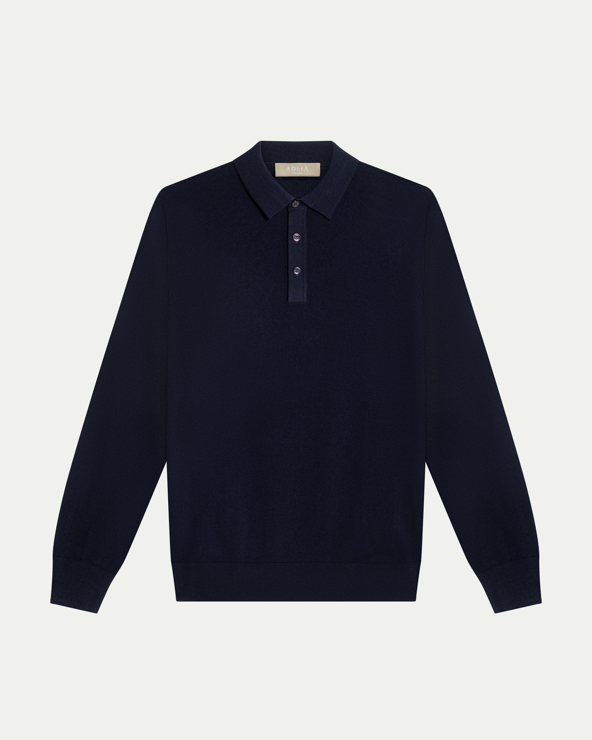 MERINO WOOL LONG SLEEVE POLO - NAVY