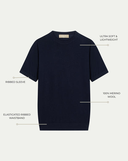 MERINO WOOL T-SHIRT - NAVY