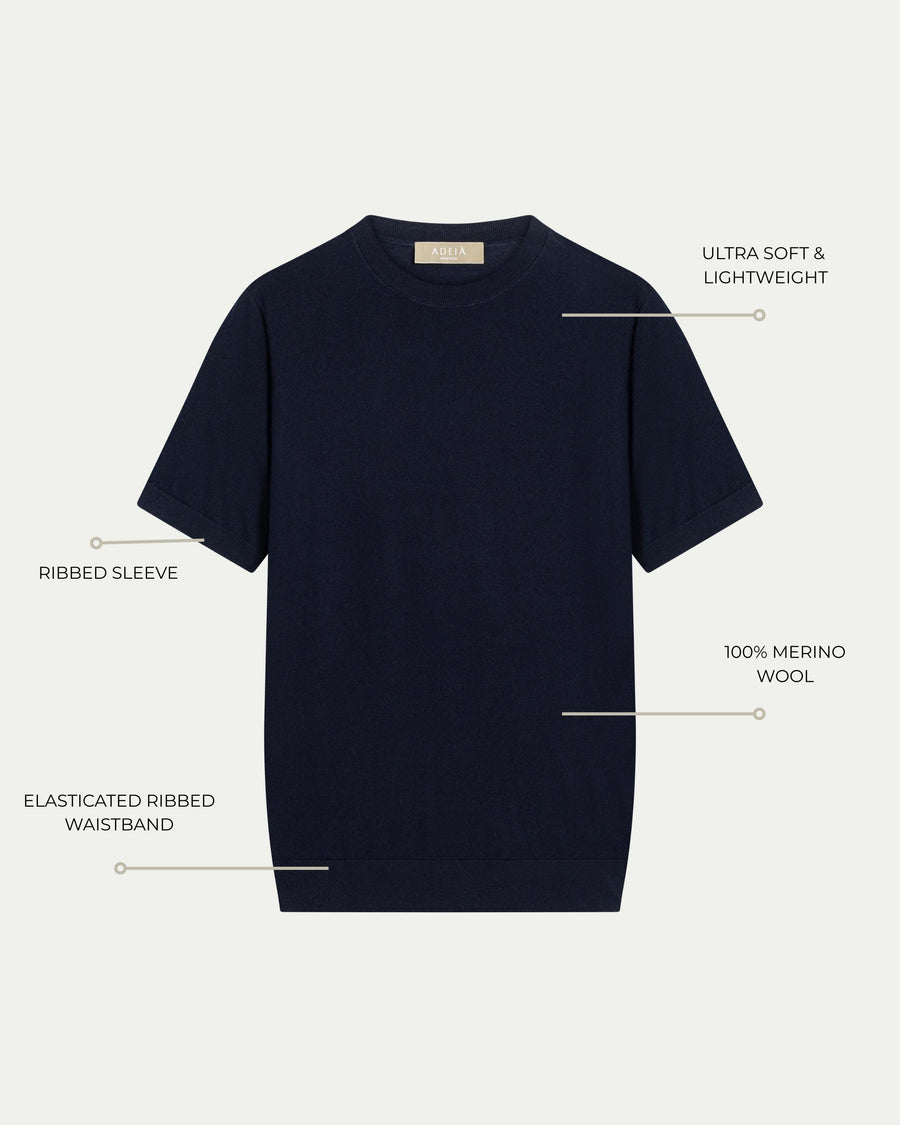 MERINO WOOL T-SHIRT - NAVY