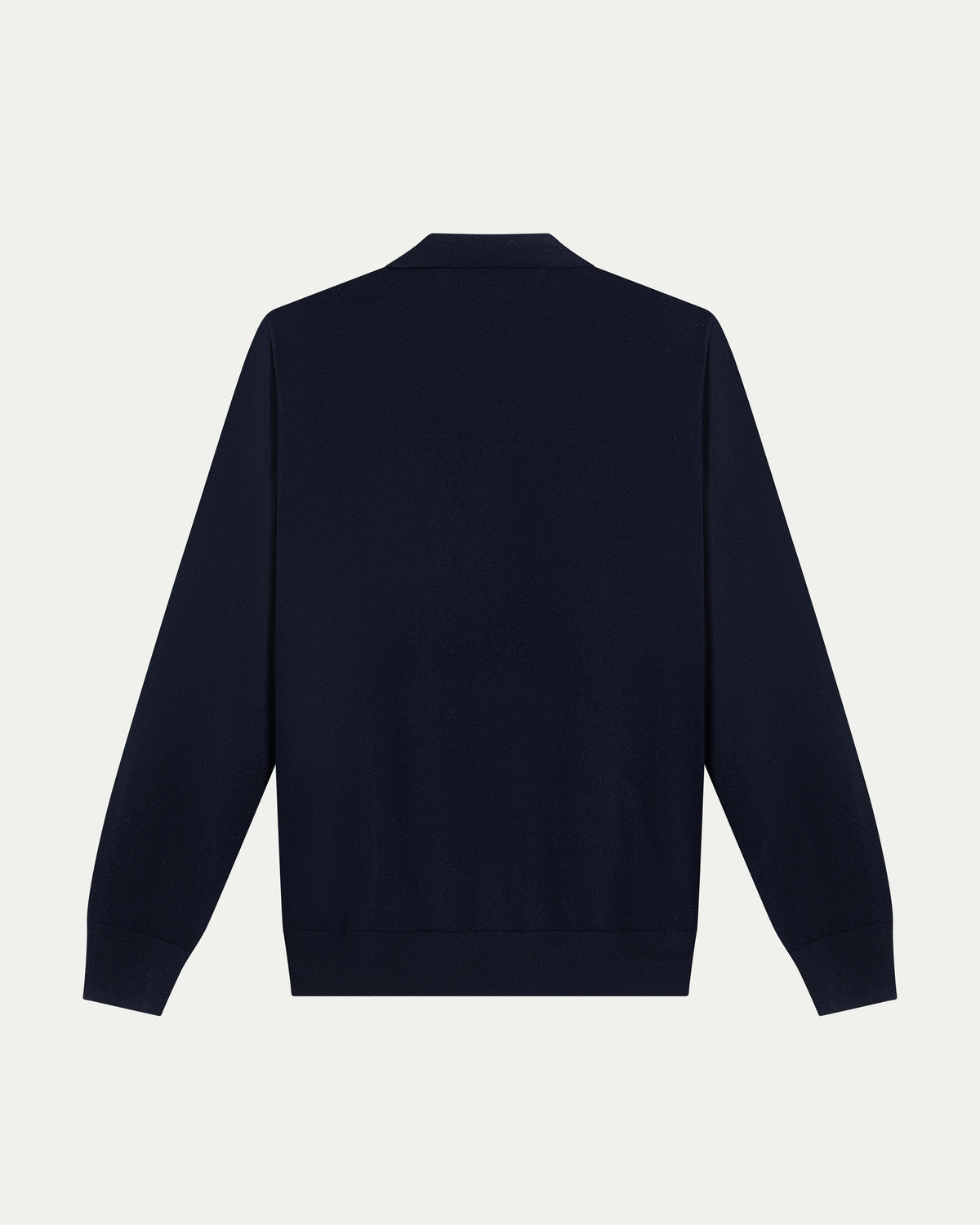 MERINO WOOL LONG SLEEVE POLO - NAVY