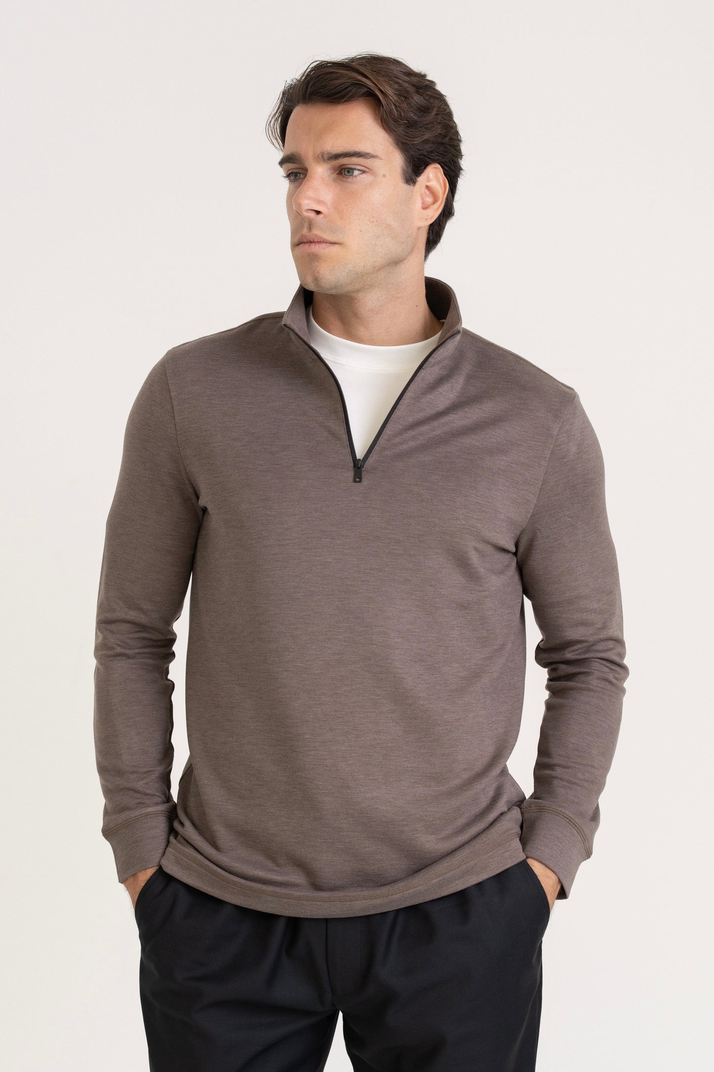 QUARTER ZIP PULLOVER - TAUPE
