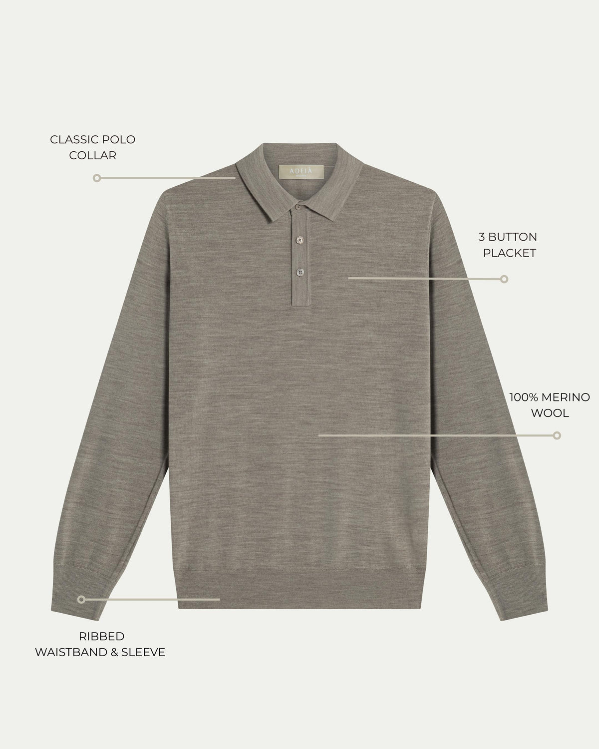 MERINO WOOL LONG SLEEVE POLO - BEIGE